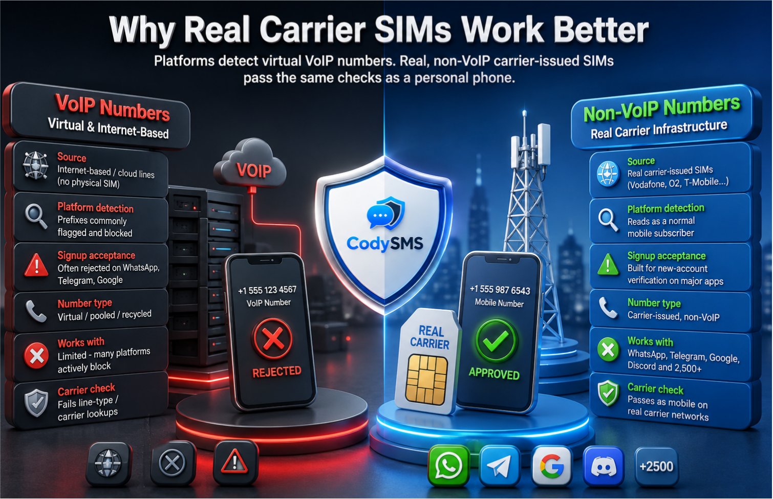Why Real Carrier SIMs Work Better Than VoIP Numbers for SMS Verification | CodySMS
